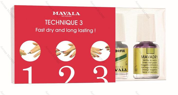 MAVALA 002, Защитна база с двойно действие + MAVALA Colorfix, Фиксатор за лак за нокти, 5 мл. + MAVALA Mavadry, Изсушител за лак за нокти, 5 мл.