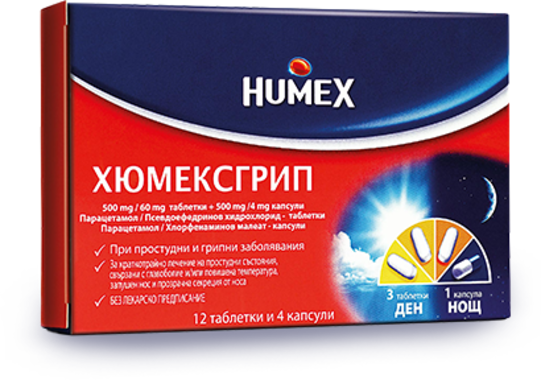 Хюмексгрип - 12 таблетки + 4 капсули