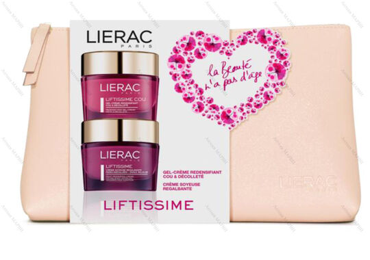 LIERAC LIFTISSIME: Лифтинг крем дневен & нощен - за нормална / суха кожа - 15мл + Гел-крем за деколте и шия - 15 мл + Несесер за път