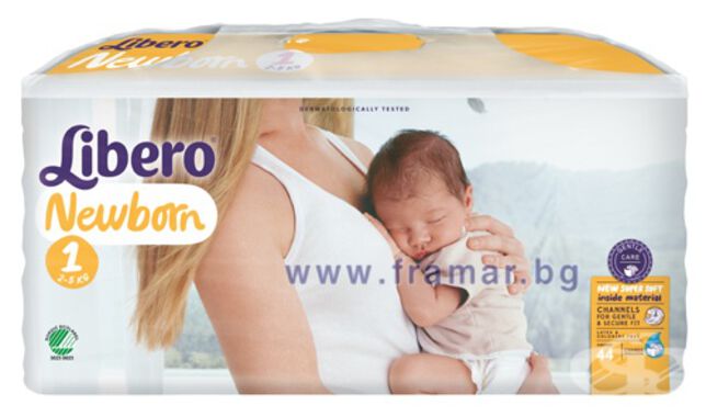 Памперс Либеро Нюборн 2-5 кг - 44 броя