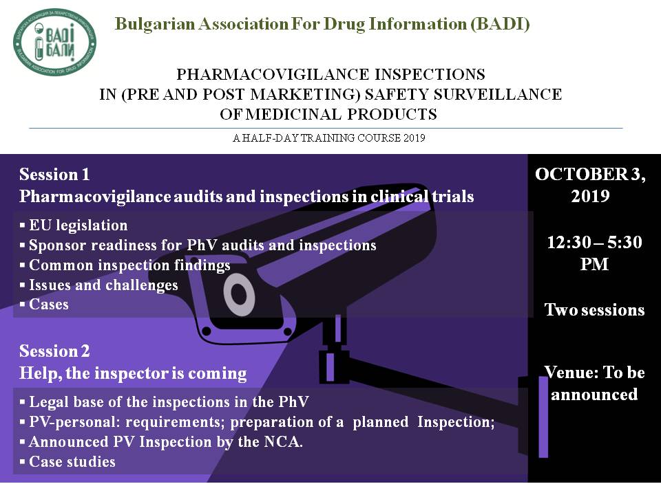 NEW TRAINING COURSE - PhV INSPECTIONS IN (PRE AND POST MARKETING) SAFETY SURVEILLANCE OF MEDICINAL PRODUCTS