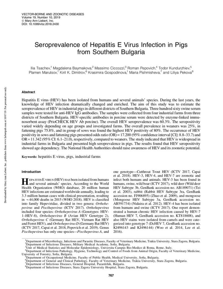 Seroprevalence of Hepatitis E Virus Infection in Pigs from Southern Bulgaria