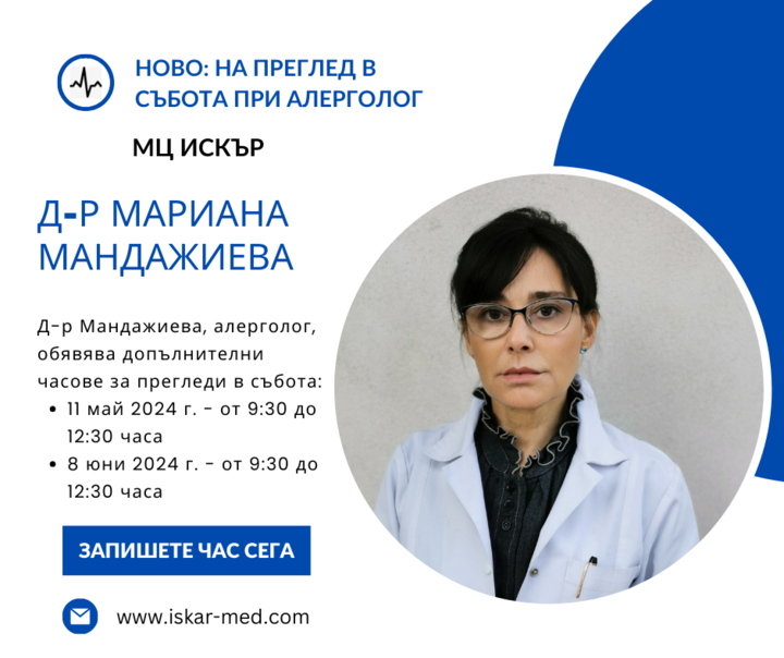 Д-р Мандажиева обявява часове за преглед и в събота