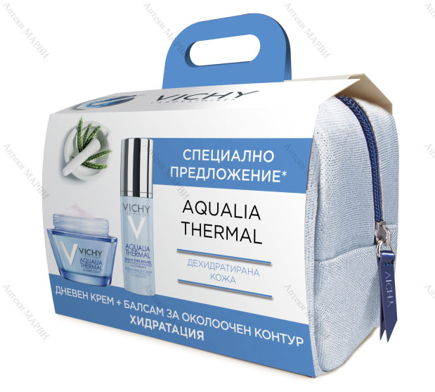 Промопакет VICHY Aqualia Thermal Riche, Дневен крем за лице - за суха кожа, 50 мл. + Хидратиращ балсам за околоочен контур с ободряващ ефект, 15 мл.