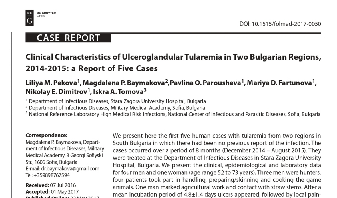Clinical Characteristics of Ulceroglandular Tularemia in Two Bulgarian