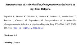 Seroprevalence of Actinobacillus pleuropneumoniae Infection in Pigs from Bulgaria